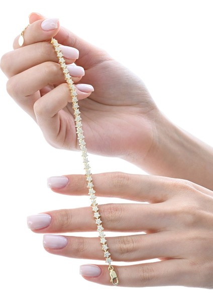 Gümüş Altın Yaldızlı Zirkon Taşlı Modern Görünümlü Kayan Yıldızlar Bileklik SGTL12851GOLD modelleri