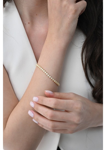 Gümüş Altın Yaldızlı Zirkon Taşlı Modern Görünümlü Kayan Yıldızlar Bileklik SGTL12851GOLD fırsatları