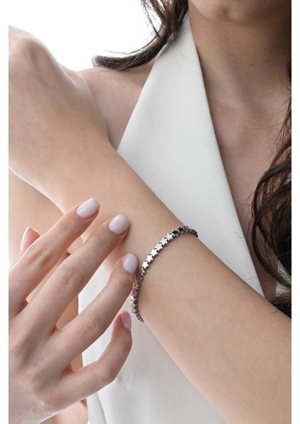 Gümüş Rodyumlu Modern Görünümlü Kayan Yıldızlar Bileklik SGTL12856RODAJ