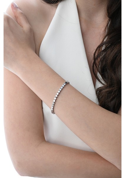 Gümüş Rodyumlu Modern Görünümlü Kayan Yıldızlar Bileklik SGTL12856RODAJ fiyatları