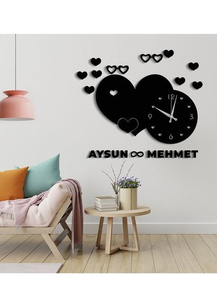 Karı Koca Eş Sevgili Konsepti Kişi Özel Saatli Duvar Dekorasyonu 70X60CM- Salon Oturma Yatak Odası