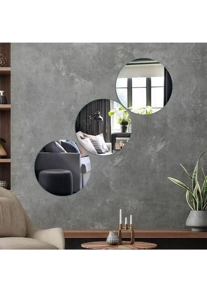 Aynalı Gümüş Pleksi Yuvarlak Desenli 2li Duvar Dekoru - Salon Oturma Yatak Odası Için Dekoratif Ayna