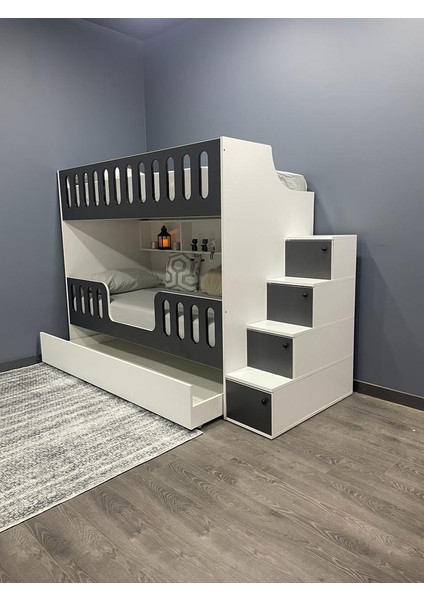 Yakamoz Yavrulu Seyyar Merdivenli Ranza Ab 90*190 Iç Yatak Ölçülü