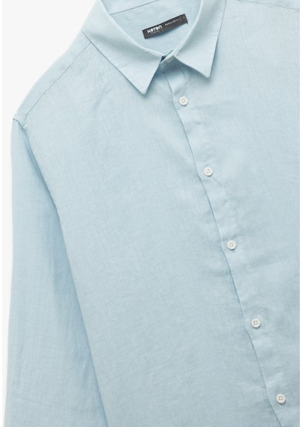 Klasik Yaka Regular Fit Uzun Kollu Keten Gömlek modelleri