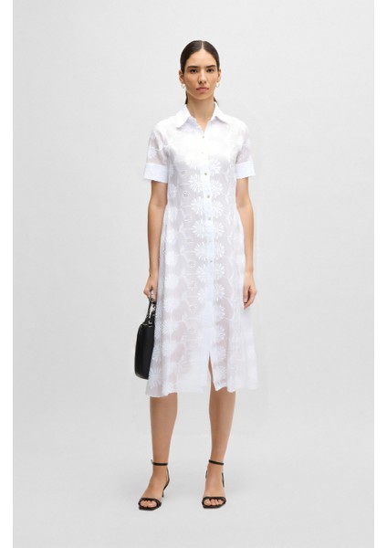 Çiçek Işlemeli Midi Boy Keten