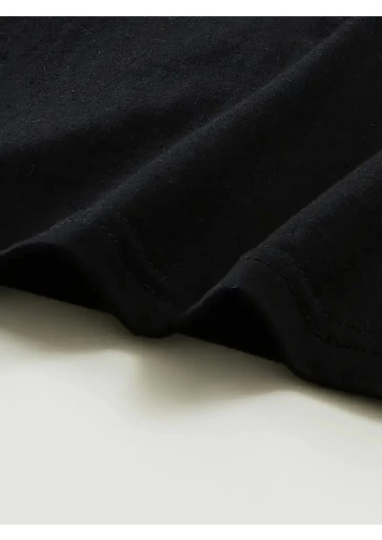 Baskılı Oversize Bisiklet Yaka T-Shirt - Siyah