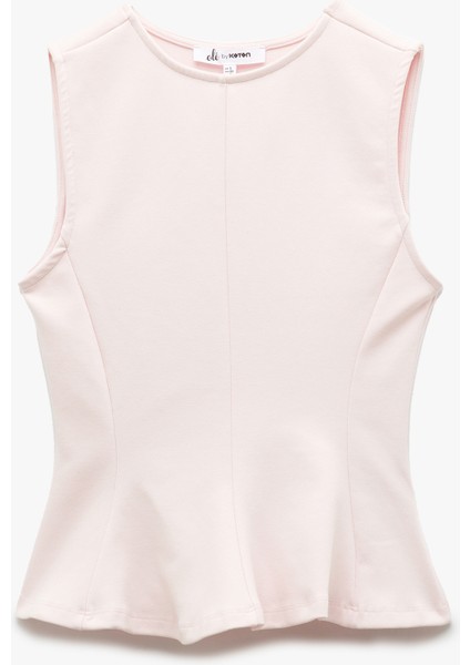 Pamuklu Slim Fit Bisiklet Yaka Volanlı Kolsuz Bluz