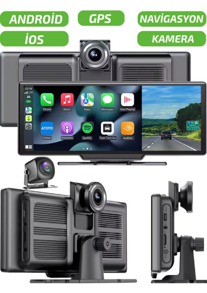 4K Carplay 128GB Araç Içi Güvenlik Kamerası 10.2'' Ekran Ön & Arka Kayıt Android & iPhone Uyumlu