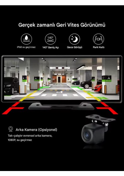 4K Carplay 128GB Araç Içi Güvenlik Kamerası 10.2'' Ekran Ön & Arka Kayıt Android & iPhone Uyumlu