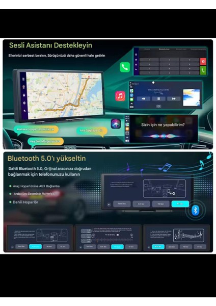 4K Carplay 128GB Araç Içi Güvenlik Kamerası 10.2'' Ekran Ön & Arka Kayıt Android & iPhone Uyumlu