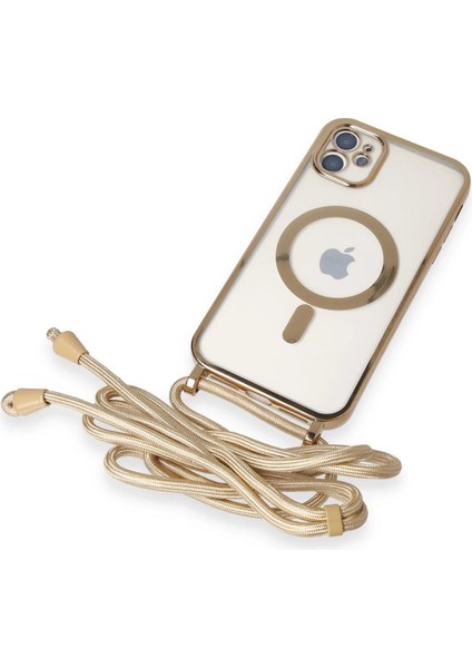 Apple iPhone 11 Kılıf Divo Lazer Askılı Magsafe Kapak - Gold Mrayd