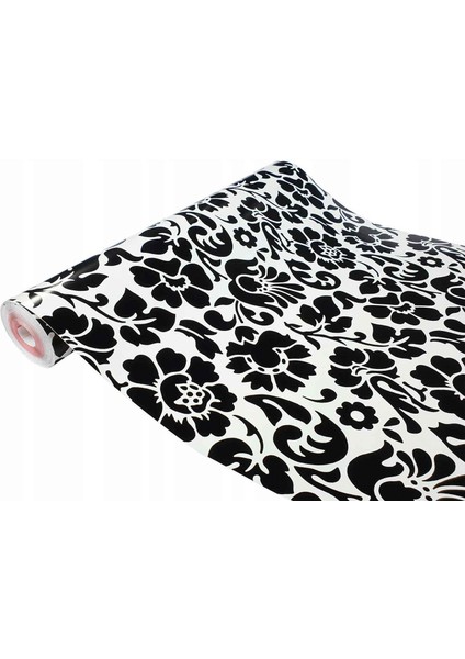 276-0497 Siyah Beyaz Çiçek Desen Kendinden Yapışkanlı Folyo ( 45 cm x 2 mt )