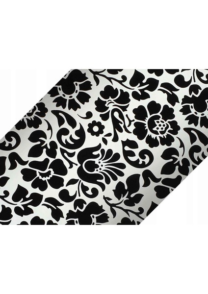 276-0497 Siyah Beyaz Çiçek Desen Kendinden Yapışkanlı Folyo ( 45 cm x 2 mt )
