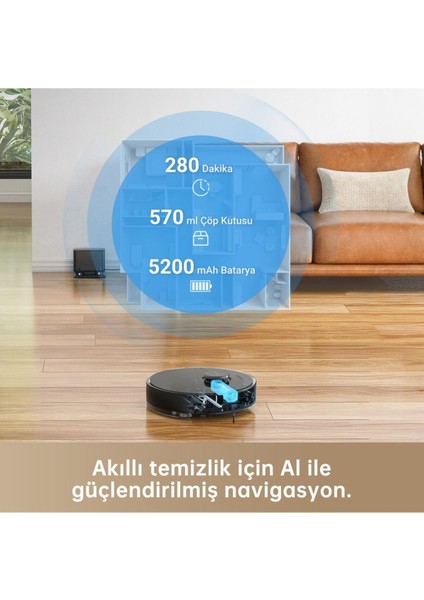 Ev D10S Pro, Robot Elektrikli Süpürge, Action Aı, 5000PA, 280 Dakika Pil Ömrü, 5000 Pa