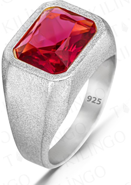 MH-150 925 Ayar Gümüş Kırmızı Ruby Taşlı Erkek Yüzük