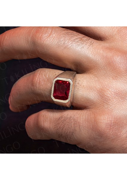 MH-150 925 Ayar Gümüş Kırmızı Ruby Taşlı Erkek Yüzük modelleri