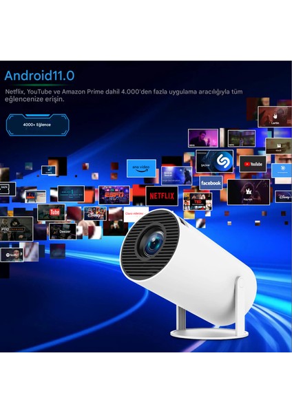 HY300PRO Akıllı Projeksiyon Cihazı Android 11 Taşınabilir 1080P Ev Sineması Wifi Bluetooth Destekli