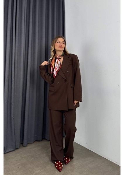 Kahverengi Yüksek Bel Pantolon Ceket Oversize Takım fiyatları
