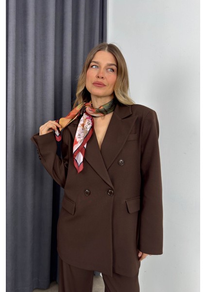Kahverengi Yüksek Bel Pantolon Ceket Oversize Takım modelleri