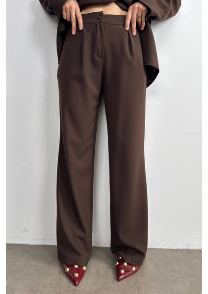 Kahverengi Yüksek Bel Pantolon Ceket Oversize Takım fırsatları