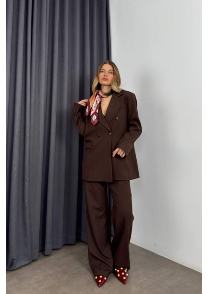 Kahverengi Yüksek Bel Pantolon Ceket Oversize Takım indirimleri