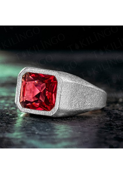 MH-150 925 Ayar Gümüş Kırmızı Ruby Taşlı Erkek Yüzük