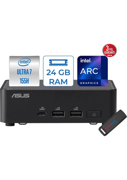 Nuc 14 Pro Slim Kit Intel Ultra Core Ultra 5 155H 24GB Ddr5 1tb SSD Intel® Arc™ WIN11HOME Yapay Zeka Destekli Mini Bilgisayar 90AR0155H06 + Zettausbbellek