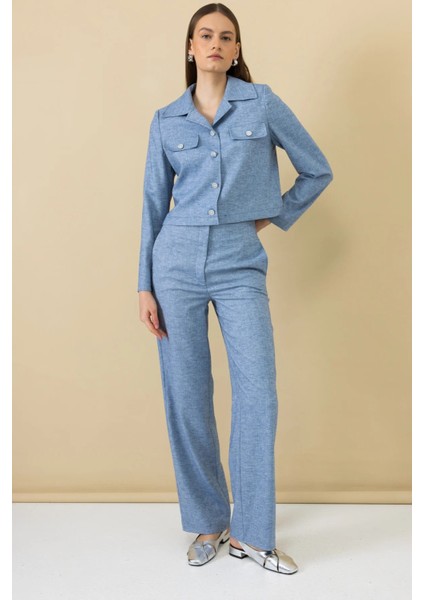 Yan Cepli Bol Paça Pantolon Blue 04198