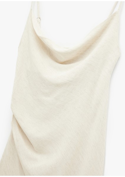 Keten Karışımlı Drape Detaylı Askılı Uzun Degaje Yaka Elbise modelleri