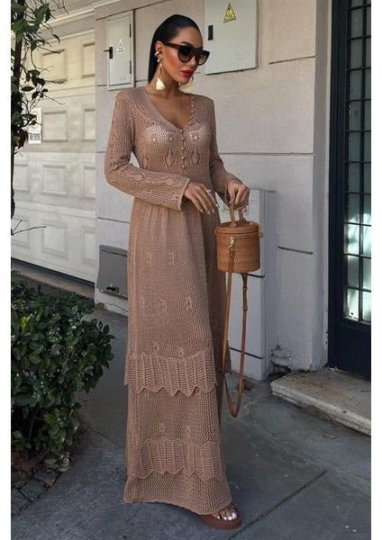 Düğme Detaylı ve Kat Etekli Etnik Elbise 2859