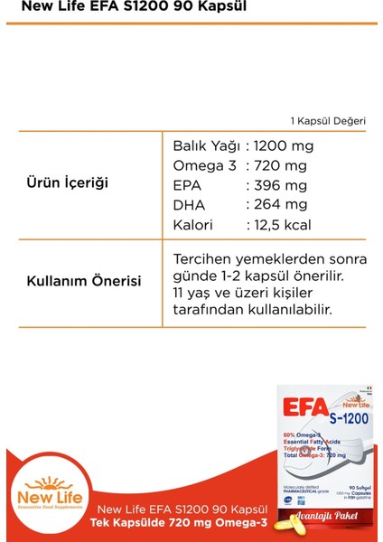Efa S 1200 Omega 3 Balık Yağı 90 Kapsül