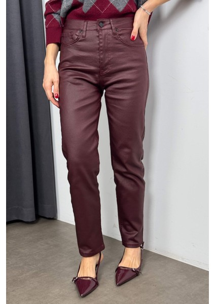 Bordo Mumlu Yüksek Bel Skinny Pantolon fiyatları