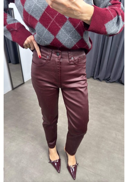Bordo Mumlu Yüksek Bel Skinny Pantolon indirimleri