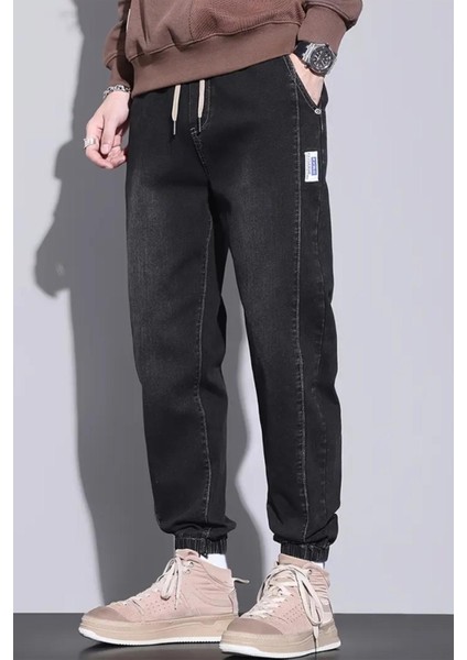 Reax Simon Beli ve Paçası Lastikli Ipli Jogger Kesim Erkek Jean Pantolon