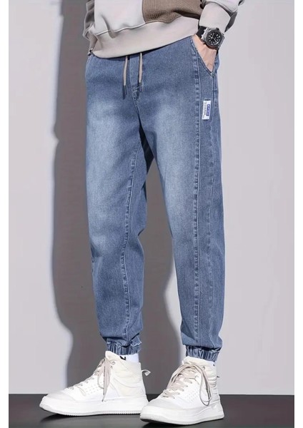 Reax Simon Beli ve Paçası Lastikli Ipli Jogger Kesim Erkek Jean Pantolon