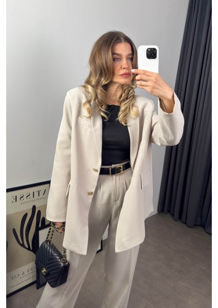Taş Rengi Oversize Ceket Pantolon Premium Takım fiyatları