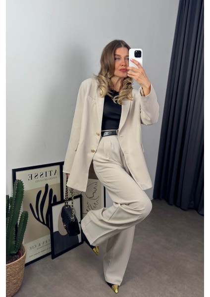 Taş Rengi Oversize Ceket Pantolon Premium Takım modelleri