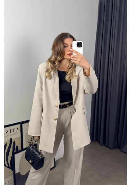 Taş Rengi Oversize Ceket Pantolon Premium Takım fırsatları