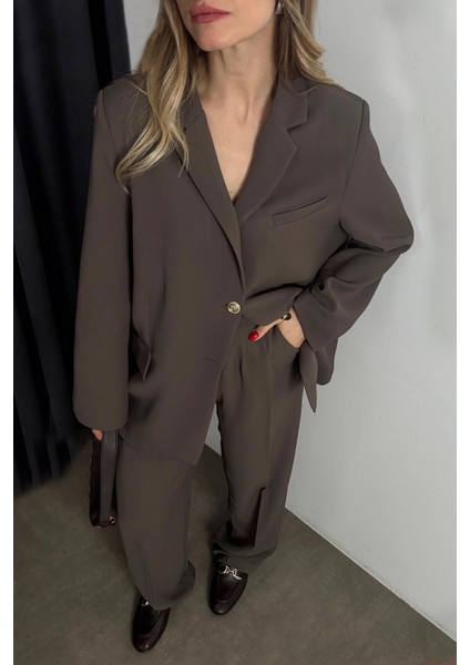 Açık Kahve Oversize Ceket Pantolon Premium Takım