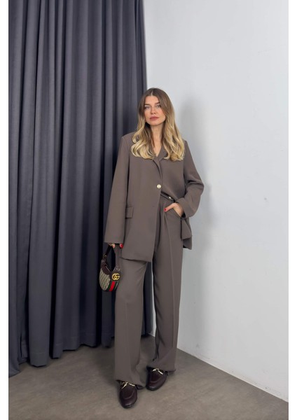 Açık Kahve Oversize Ceket Pantolon Premium Takım modelleri