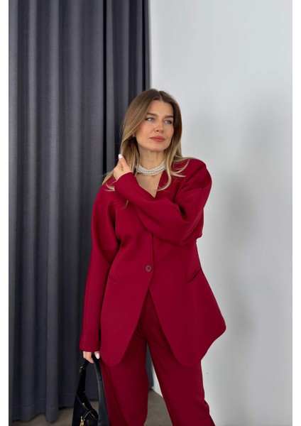 Bordo Havuç Model Blazer Ceket Pantolon Takım