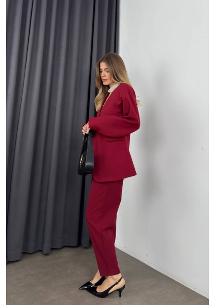 Bordo Havuç Model Blazer Ceket Pantolon Takım indirimleri