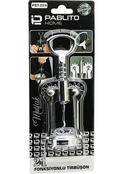 2in1 Metal Çelik Tirbuşon - Kapak Açacak (5047)