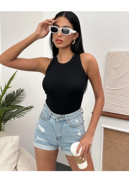 Kadın Esnek Uzun Crop Halter Yaka Fitilli Örme Bluz (Şerice Mağazamızda Farklı Renkler Mevcuttur)
