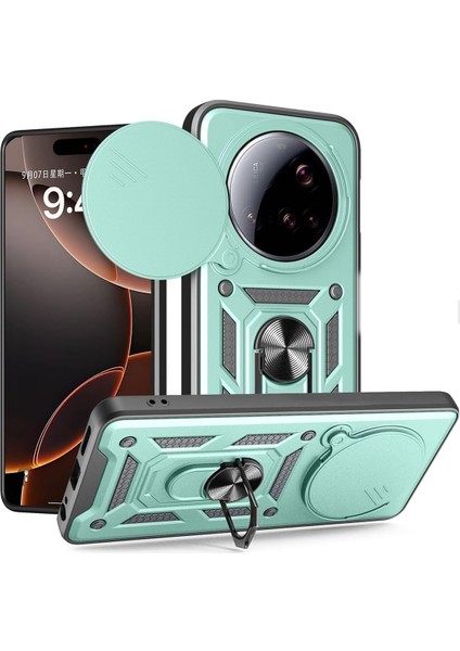 Xiaomi Mi 15 Ultra Kılıf Kamera Korumalı Sürgülü Dönebilen Yüzüklü Armor Military Tank Kızaklı Kapak