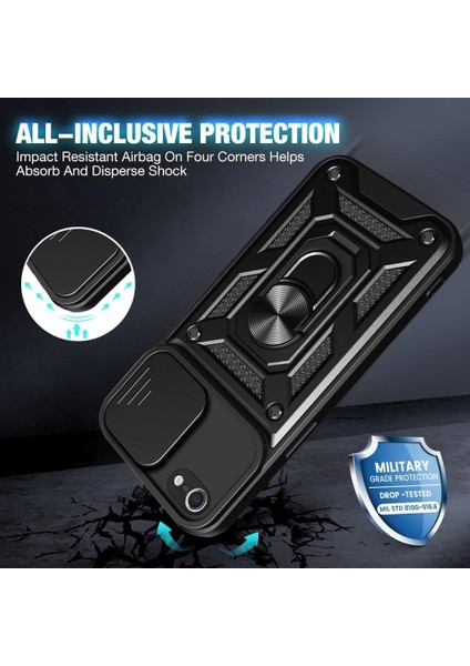 Apple iPhone 16E Kılıf Kamera Korumalı Sürgülü Dönebilen Yüzüklü Armor Military Tank Kızaklı Kapak fiyatları
