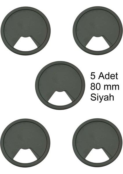Masa Üstü Kablo Kanalı Deliği Kapağı Siyah Masa Kapağı 8 cm (5 Adet)