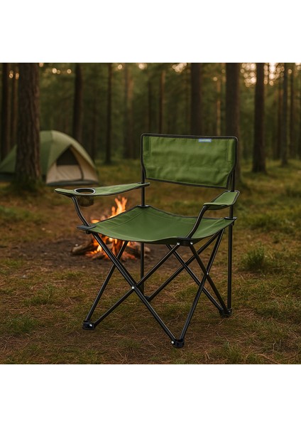 Eco Ergonomik Katlanır Kamp Sandalyesi Haki-Siyah