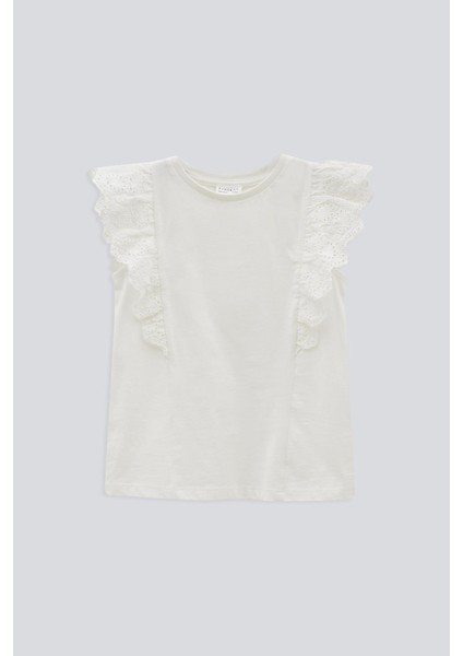 (Kids Girl) Omuzları Fisto Volanlı Kolsuz T-Shirt