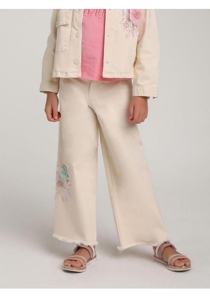 Kız Çocuk Tasarım Çiçek Nakışlı Likralı Kot Pantolon modelleri